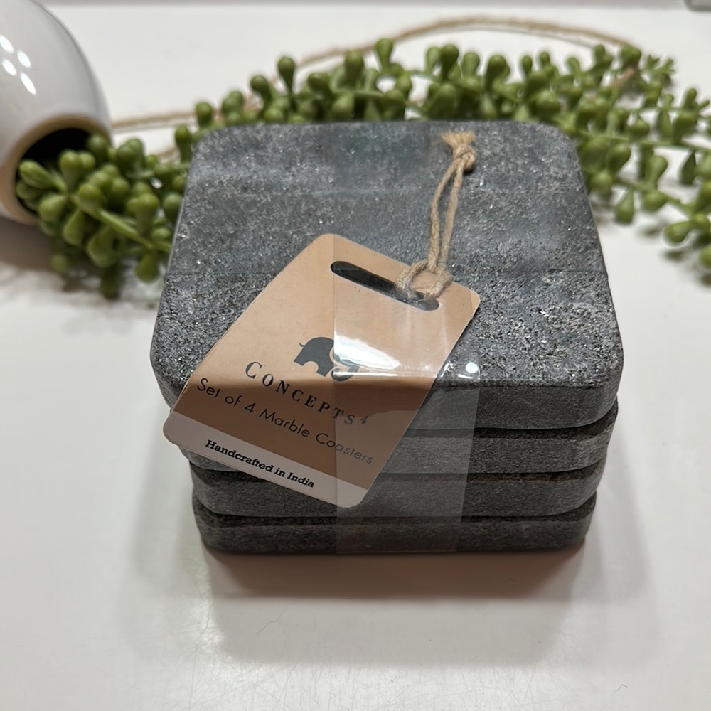 Concepts Heavy Marble Coasters Gray Stone Accents Modern Decor